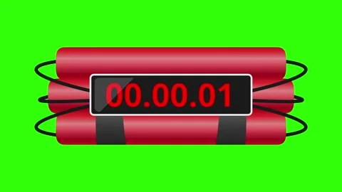 A bundle red dynamite explosive featuring a digital timer set to ten second Stock Footage 329713281