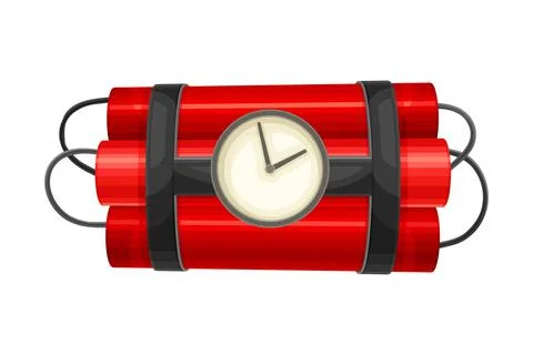 Bundle of red dynamite sticks with alarm clock vector illustration Stock Illustration