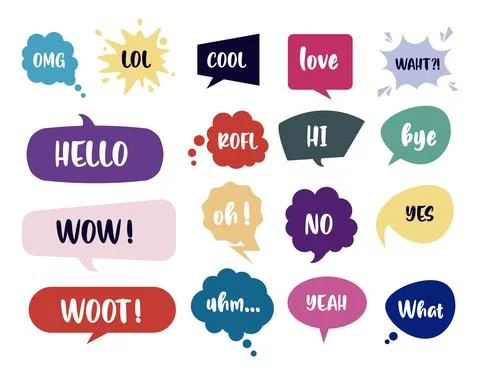 Bundle of retro speech bubbles and letterings pop art style Stock Illustration