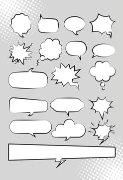 Bundle of retro speech bubbles drawn pop art style Illustrazione stock
