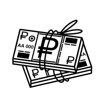 Bundle of Russian rubles vector icon. A stack of money tied with a rope Stock Illustration