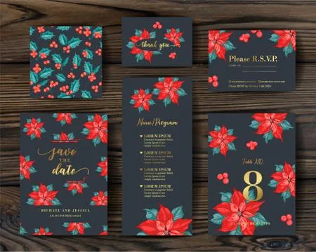 Bundle of Save The Date and RSVP Invitation Card Colection. Invitation card with Illustrazione stock