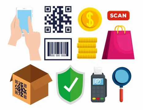 Bundle scan code qr set icons Stock Illustration