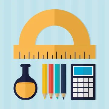 Bundle of school supplies on a blue background 스톡 일러스트