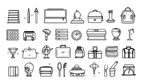 Bundle of school supplies icons vector illustration designicon set line style. Stock Illustration