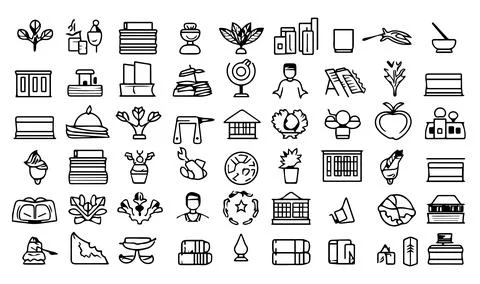 Bundle of school supplies icons vector illustration designicon set line style. Stock Illustration
