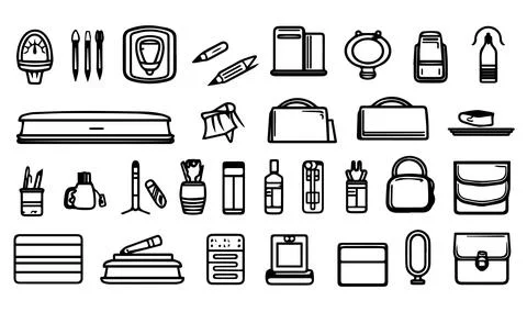 Bundle of school supplies icons vector illustration designicon set line style. Stock Illustration