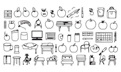 Bundle of school supplies icons vector illustration designicon set line style. Stock Illustration