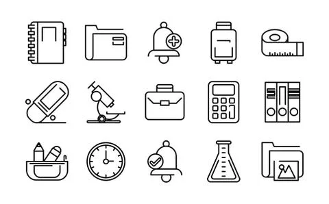 Bundle of school supplies set icons イラスト素材