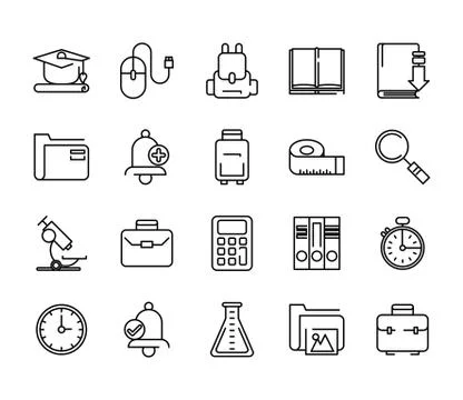 Bundle of school supplies set icons イラスト素材