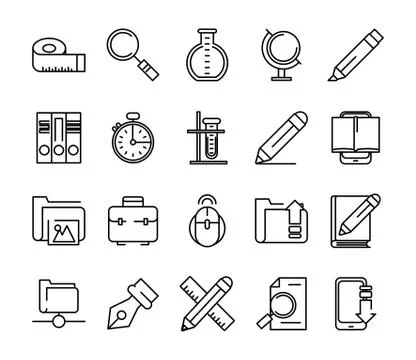Bundle of school supplies set icons イラスト素材