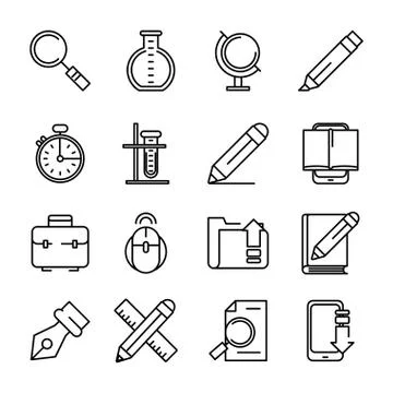 Bundle of school supplies set icons イラスト素材