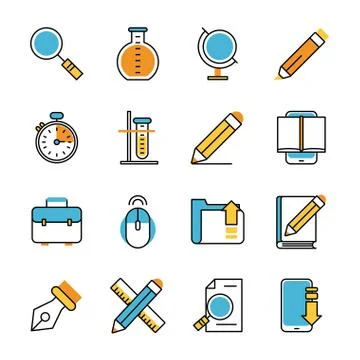 Bundle of school supplies set icons イラスト素材