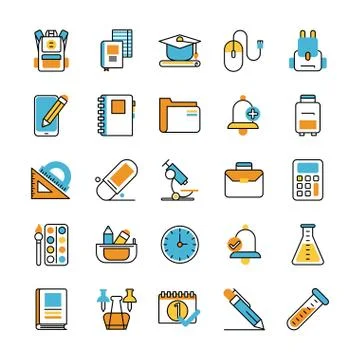 Bundle of school supplies set icons イラスト素材