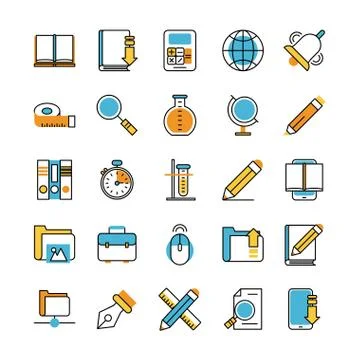 Bundle of school supplies set icons イラスト素材