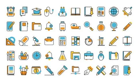 Bundle of school supplies set icons 库存插图