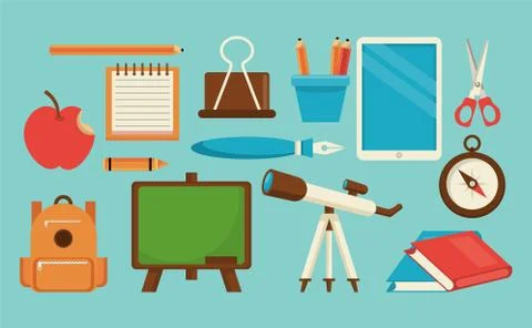 Bundle of school supplies set icons 库存插图