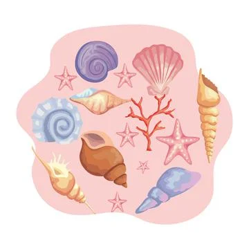 Bundle of sea shells colors set icons 스톡 일러스트