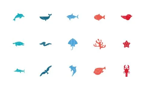 Bundle of sealife set icons Stock Illustration