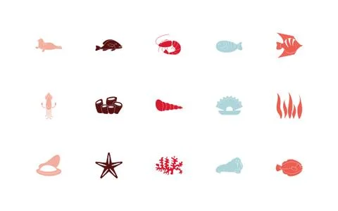 Bundle of sealife set icons Stock Illustration