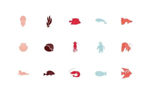 Bundle of sealife set icons Stock Illustration