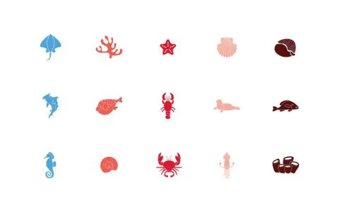 Bundle of sealife set icons Stock Illustration
