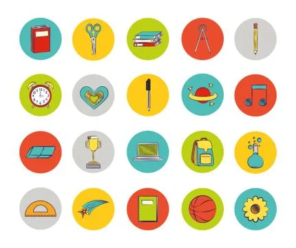 Bundle of set colorful back to school icons Stockillustratie