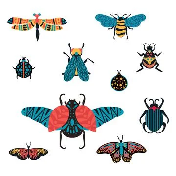 Bundle set with different insects. Illustration in vector of abstract bright Stock Illustration
