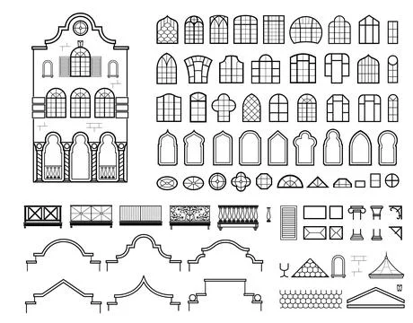 Bundle with a set of facade elements of a classical building Stock Illustration