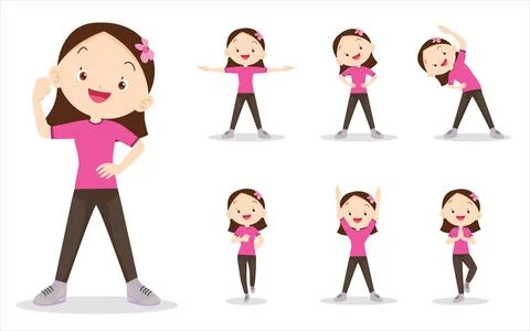 Bundle set of girl on exercise various actions Stock Illustration