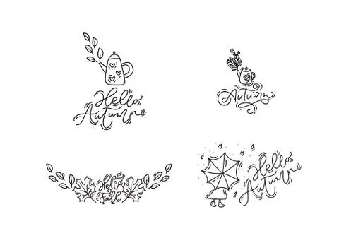 Bundle set of vector monoline autumn calligraphy phrases and elements. Hand イラスト素材