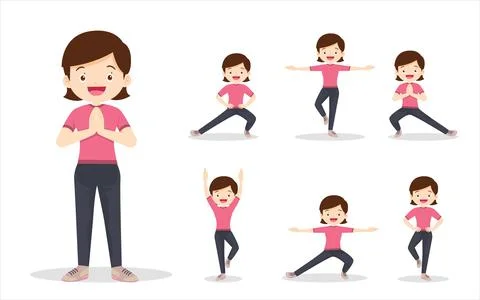 Bundle set of woman exercise various actions Illustrazione stock