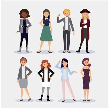Bundle set of women flat cartoon character vector. 8persons. Stock Illustration