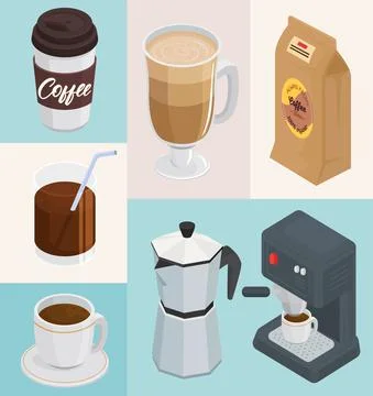 Bundle of seven coffee drinks set icons Stock Illustration