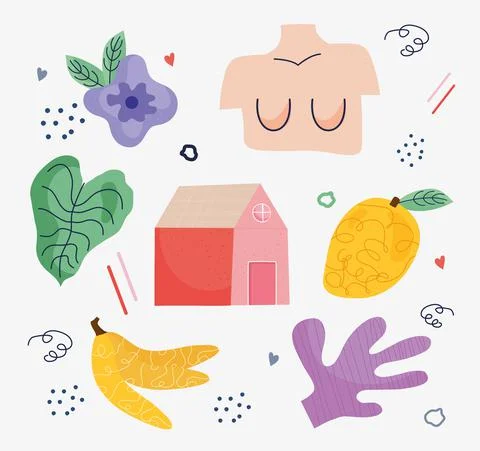 Bundle of seven doodle and abstract icons Stock Illustration