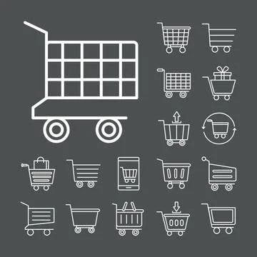 Bundle of seventeen shopping carts line style icons イラスト素材