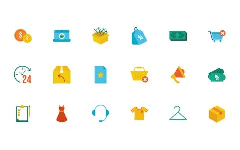 Bundle of shopping set icons Stock Illustration