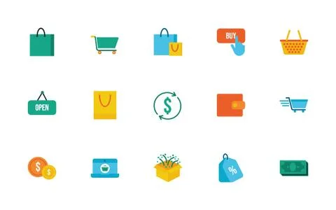 Bundle of shopping set icons Stock Illustration