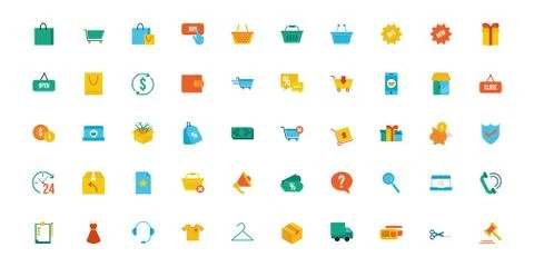 Bundle of shopping set icons Stock Illustration