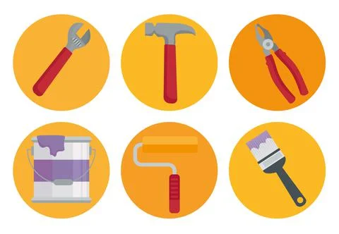 Bundle of six construction tools set icons Illustrazione stock
