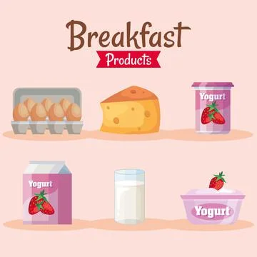 Bundle of six delicious breakfast set products icons Stock Illustration