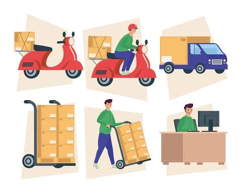 Bundle of six delivery service icons Stock Illustration