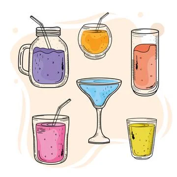 Bundle of six drinks set icons Stock Illustration