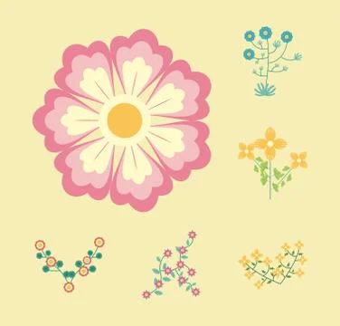 Bundle of six flowers garden flat elements Stock Illustration