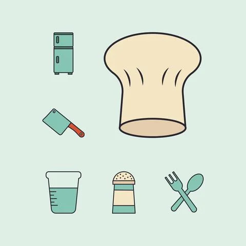 Bundle of six kitchen utensils set line and colors style icons Stock Illustration