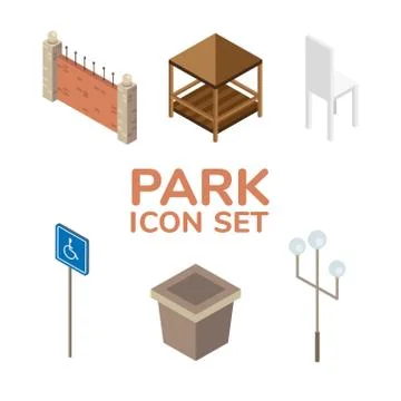 Bundle of six park Isometric style icons Ilustración de archivo