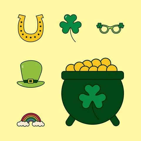 Bundle of six saint patricks day set icons Stock Illustration