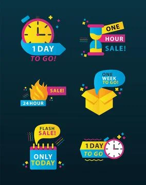 Bundle of six sale countdowns letterings in blue background Stock Illustration