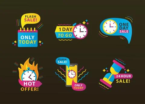 Bundle of six sale countdowns letterings Stock Illustration
