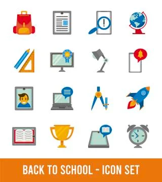 Bundle of sixteen back to school set icons with lettering Stock Illustration